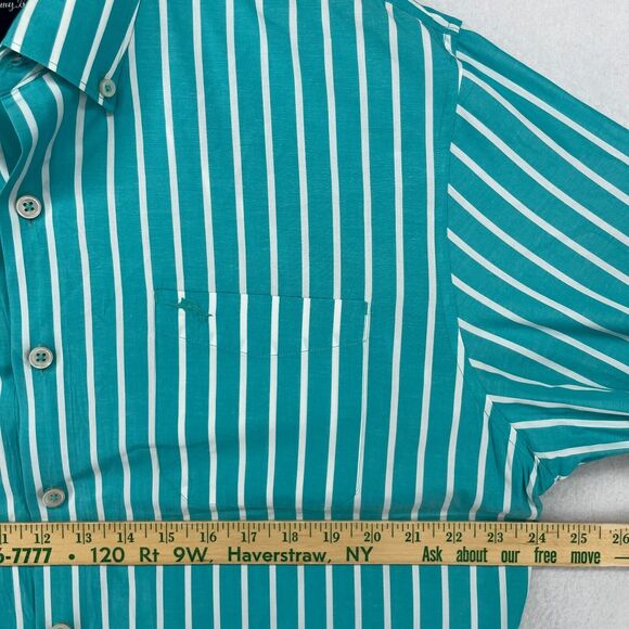 TOMMY BAHAMA Shirt Mens L Striped Flip Cuff Button Up Pima Cotton Teal Green - Picture 14 of 16